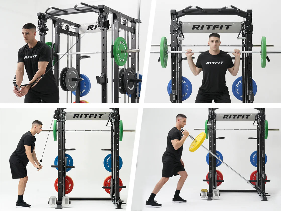 RitFit BUFFALO Smith Machine Home Gym Package with Lat Pull Down and Cable Crossover