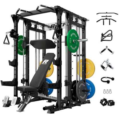 RitFit BUFFALO Smith Machine Home Gym Package with Lat Pull Down and Cable Crossover