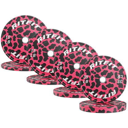 RitFit Pink leopard print bumper plates Olympic 2-Inch Rubber
