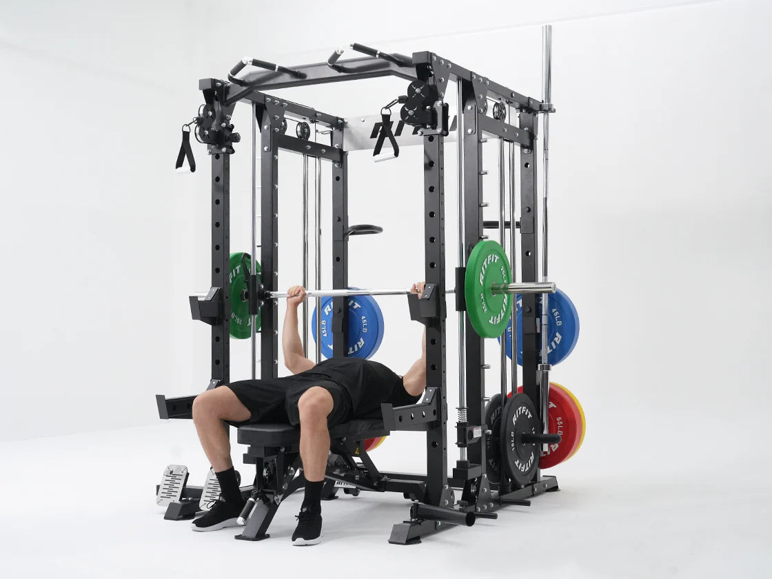 RitFit BUFFALO Smith Machine Home Gym Package with Lat Pull Down and Cable Crossover