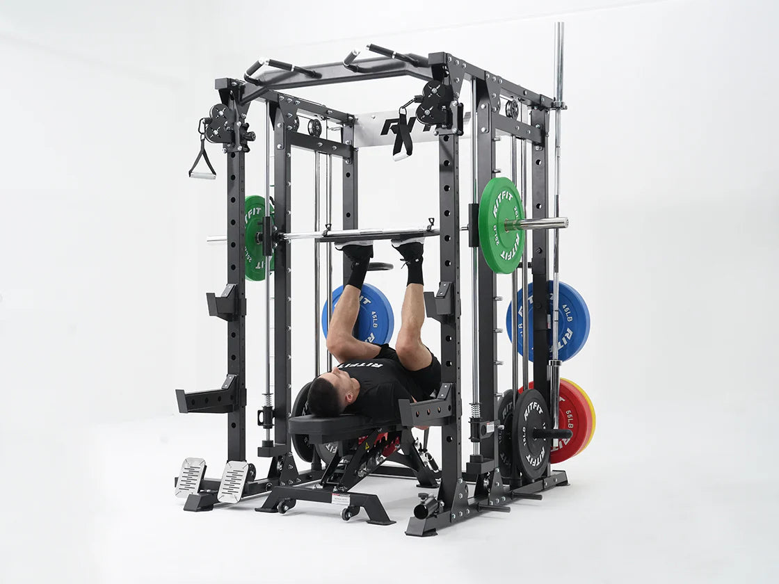 RitFit BUFFALO Smith Machine Home Gym Package with Lat Pull Down and Cable Crossover