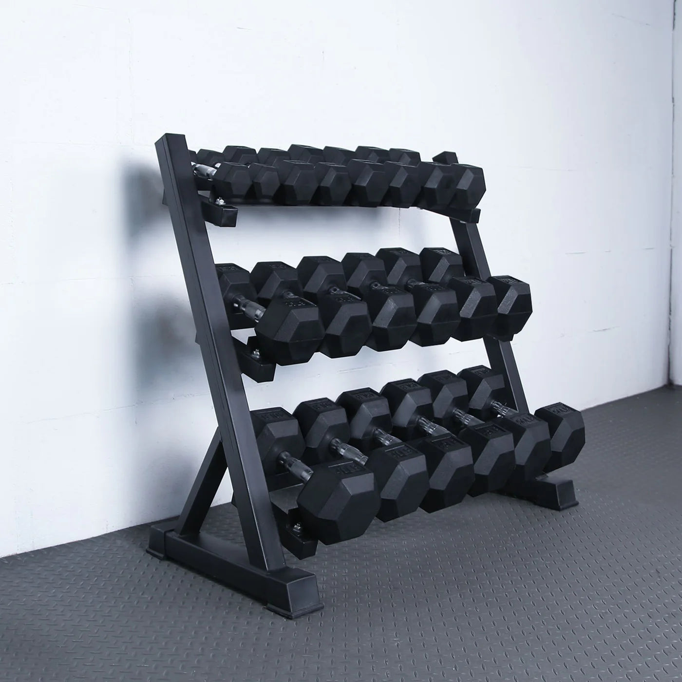 RitFit Rubber Hex Dumbbell Set with Rack